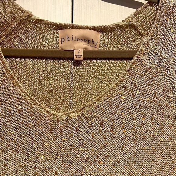 Philosophy sparkling sequin knit sweater gold top size petite small - Picture 3 of 4
